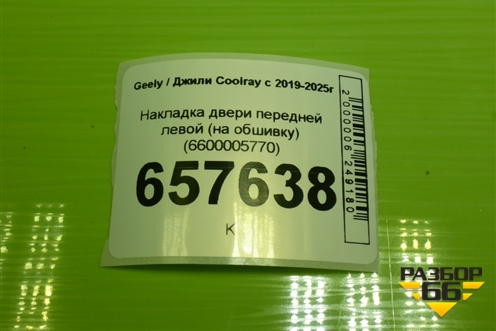 Накладка двери передней левой (на обшивку) (6600005770) для Geely Coolray с 2019-2025г (Кулрей)