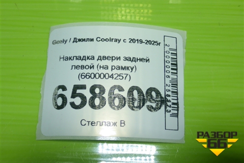 Накладка двери задней левой (на рамку) (6600004257) для Geely Coolray с 2019-2025г (Кулрей)