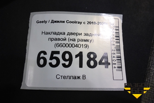 Накладка двери задней правой (на рамку) (6600004019) для Geely Coolray с 2019-2025г (Кулрей)