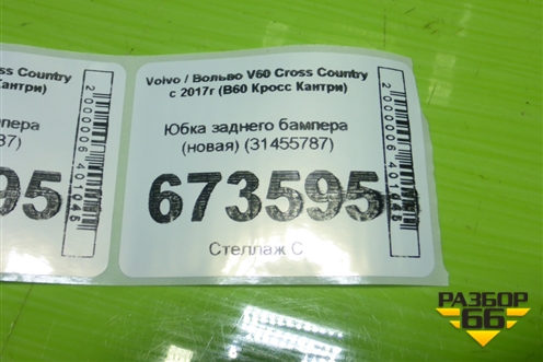 Юбка заднего бампера (новая) (31455787) для Volvo V60 Cross Country с 2017г (В60 Кросс Кантри)